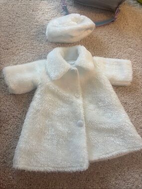 White Plush Faux Fur Coat with Matching Hat